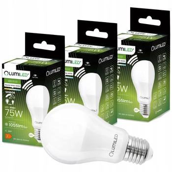 3x LED žiarovka E27 A60 10W = 75W 1055lm 4000K neutrálna biela 260° so senzorom pohybu LUMILED