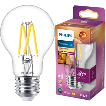 LED žiarovka E27 A60 3,4W = 40W 470lm 2200-2700K teplá biela CRI90 FILAMENT Stmievateľná WarmGlow Philips