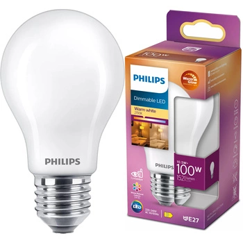 LED žiarovka E27 A60 10,5W = 100W 1521lm 2200-2700K teplá biela CRI90 FILAMENT Dimmable WarmGlow Philips