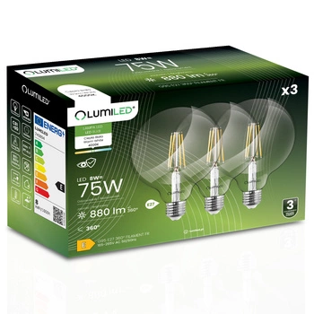 3x LED žiarovka E27 Sphere G95 8W = 75W 880lm 4000K neutrálna biela 360° FILAMENT LUMILED