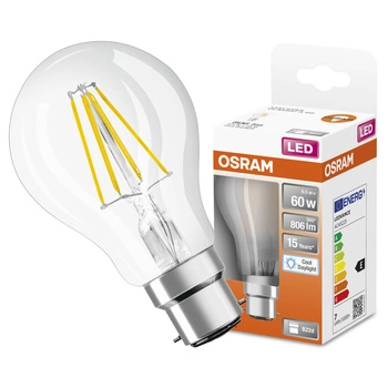 LED žiarovka A60 B22d 6,5W = 60W 806lm 6500K studená biela 300° Retrofit Filament CLASSIC Osram