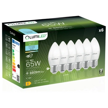 6x LED E14 CANDLE 8W = 60W 6500K studená biela CCD žiarovka