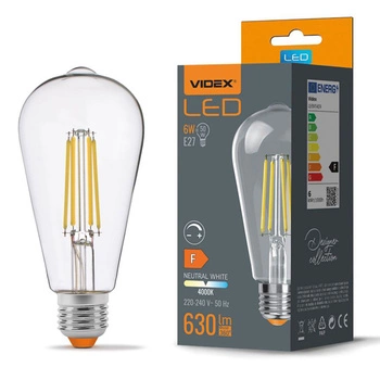 LED žiarovka E27 ST64 Edison 6W = 50W 630lm 4000lm neutrálna biela 360° FILAMENT Stmievateľná Videx