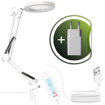 Stolná lampa LED 8W CCT kresliaca stolová lampa 3x zväčšovacie sklo LUCA 2 biela LUMILED