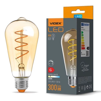 LED žiarovka E27 ST64 Edison 4W = 28W 300lm 2200K teplá biela 360° FILAMENT Amber Stmievateľná Videx