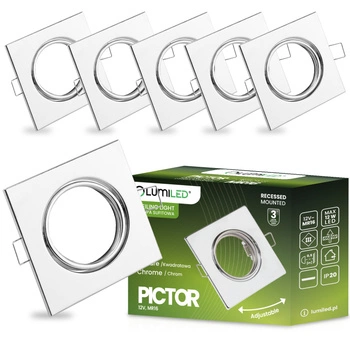 6x Halogénové svietidlo na zapustenú montáž Pohyblivé štvorcové svietidlo PICTOR Chrome Sheet MR16 GU10 LUMILED