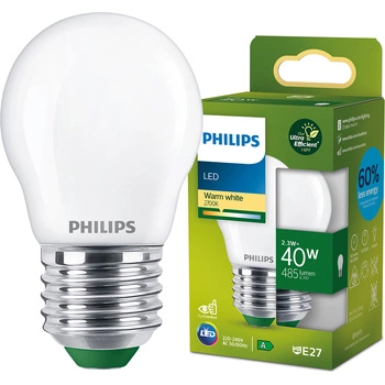 LED žiarovka E27 guľka P45 2,3W = 40W 485lm 210lm/W 2700K teplá biela 300° CLASS A UltraEfficient Philips