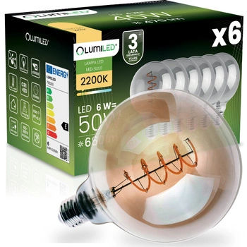 6x LED žiarovka E27 Sphere G125 6W = 50W 660LM 2200K teplá biela 360° Smoke Filament LUMILED
