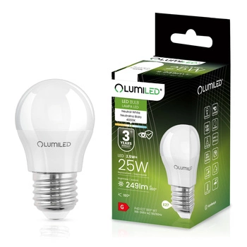 LED žiarovka E27 guľka P45 2,5W = 25W 249lm 4000K neutrálna biela 180° LUMILED