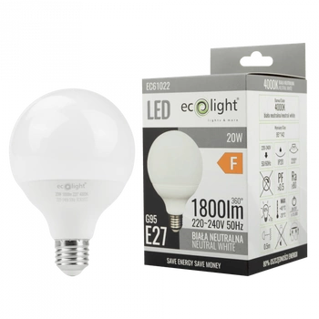LED žiarovka Sphere G95 E27 20W 1800lm 4000K neutrálna biela Ecolight