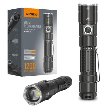 LED dobíjacia ručná baterka 10W 1200lm Zoom 6 režimov USB-C IP44 Videx