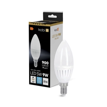 LED žiarovka E14 sviečka 9W 900lm 6000K studená biela 200° Premium Kobi
