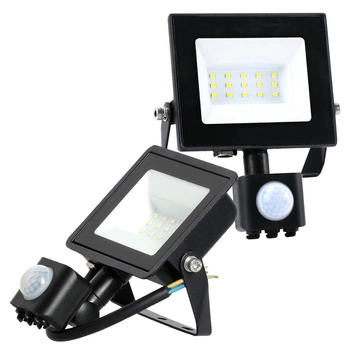 Vonkajšie LED reflektory 10W 735lm 6500K studená biela 120° so senzorom pohybu IP44 IK05 Black MHC Kobi