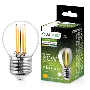 LED žiarovka E27 guľka P45 7W = 60W 806lm 4000K neutrálna biela 360° FILAMENT LUMILED