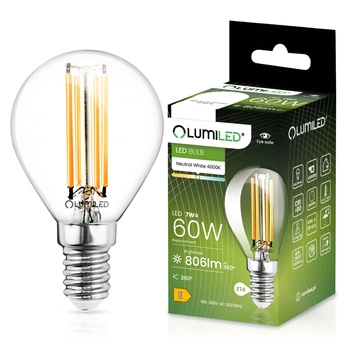 LED žiarovka E14 guľka P45 7W = 60W 806lm 4000K neutrálna biela 360° FILAMENT LUMILED