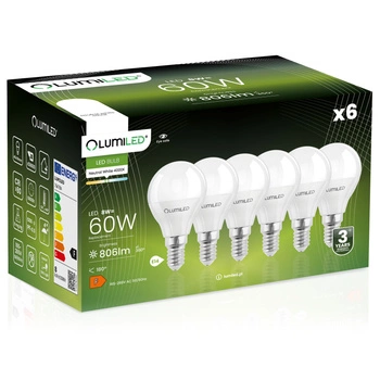 6x LED žiarovka E14 P40 8W = 60W 806lm 4000K neutrálna biela 180° LUMILED