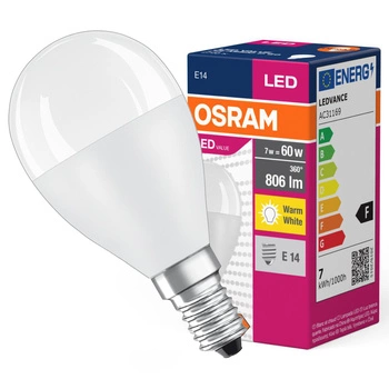 LED žiarovka P45 guľka E14 6,5W = 60W 806lm 2700K teplá biela 150° VALUE CLASSIC Osram