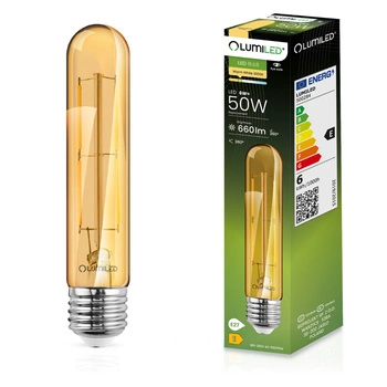 LED žiarovka E27 Tubular T30 6W = 50W 660lm 2000K teplá biela 360° BURSHINE FILAMENT LUMILED