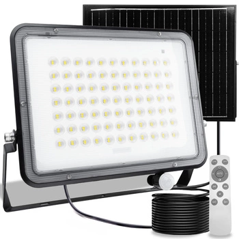 Solárne LED halogénové reflektory 300W Záhradná lampa 4000K IP65 PIR senzor pohybu + diaľkové ovládanie FULGOR LUMILED