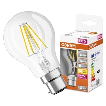 LED žiarovka A60 B22d 7W = 60W 806lm 2700K teplá biela 300° Dimmable Retrofit Filament CLASSIC Osram