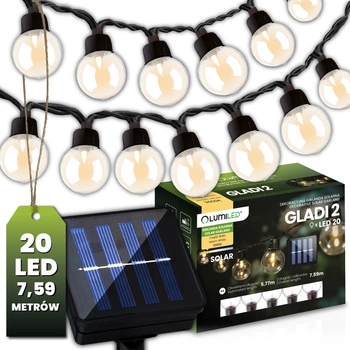 Solárna záhradná girlanda 20x LED okrasné gule 7,5 m teplé 3000K GLADI 2 LUMILED