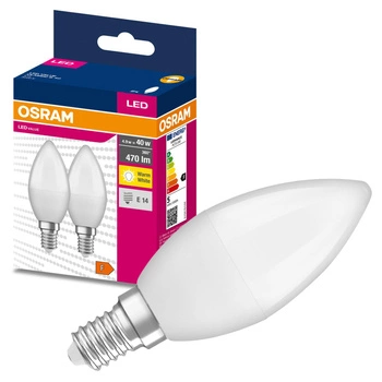 2x LED žiarovka B35 sviečka E14 4,9W = 40W 470lm 3000K teplá biela 220° VALUE CLASSIC Osram