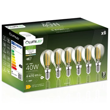6x LED žiarovka E14 Ball P45 4W = 40W 470lm 4000K Neutral 360° FILAMENT LUMILED