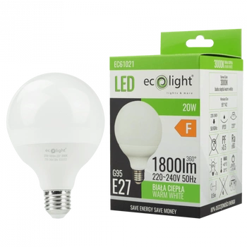 LED žiarovka Sphere G95 E27 20W 1800lm 3000K teplá biela Ecolight