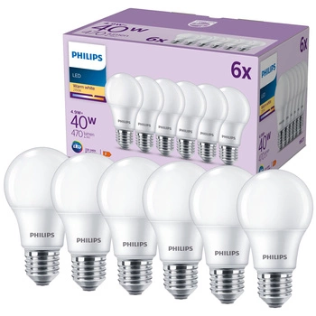 6x LED žiarovka E27 A60 4,9W = 40W 470lm 2700K teplá biela 180° EC Multipack Philips