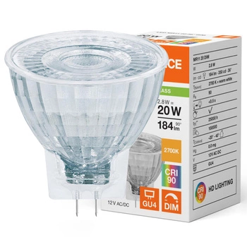 LED žiarovka reflektor GU4 MR11 2,8W = 20W 184lm 2700K teplá biela 36° 12V CRI90 Stmievateľná Ledvance