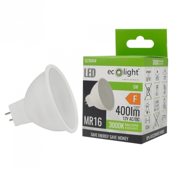 LED žiarovka reflektor MR16 GU5.3 5W 400lm 3000K teplá biela 12V Ecolight