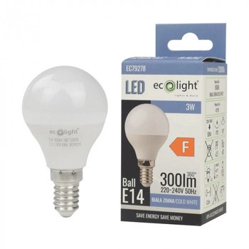 LED žiarovka P45 E14 3W 270lm 6500K studená biela Ecolight