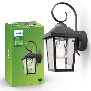 Záhradná nástenná lampa Vonkajšia lampa E27 IP44 Black Buzzard Philips
