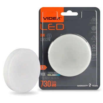 LED žiarovka GX53 reflektor 8W = 55W 730lm 3000K teplá biela 140° Videx