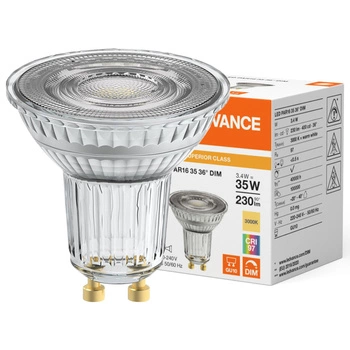 LED žiarovka reflektor GU10 PAR16 3,4W = 35W 230lm 3000K teplá biela 36° CRI97 Stmievateľná Ledvance