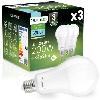 3x LED žiarovka E27 A95 24W = 200W 3452lm 6500K Cold 260° LUMILED