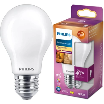 LED žiarovka E27 A60 3,4W = 40W 470lm 2200-2700K teplá biela CRI90 FILAMENT Stmievateľná WarmGlow Philips