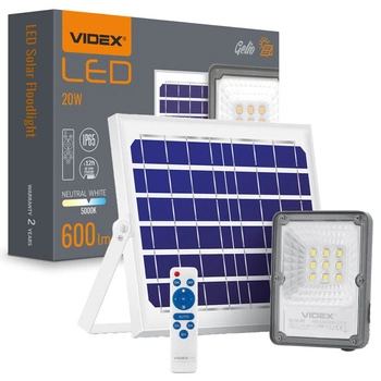 Solárne svetlomety 9x LED 20W 600lm 5000K IP65 VIDEX Súmrakový senzor s diaľkovým ovládaním