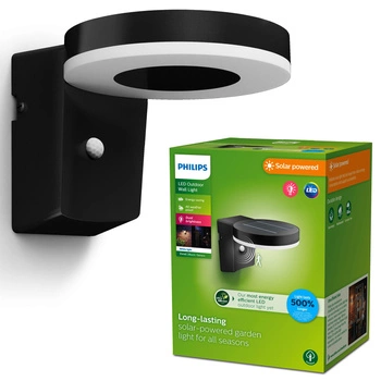 Záhradné nástenné svietidlo Solárne vonkajšie fasádne LED 1,3 W 250 lm 3000K so snímačom pohybu a súmraku Čierna zóna Ultra Efficient Philips