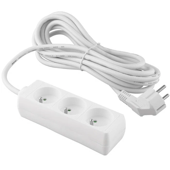 Sieťový predlžovací kábel Zástrčka - 3x uzemnená zásuvka Napájací pásik 5m 3x1,5mm 16A biely