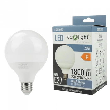 LED žiarovka Sphere G95 E27 20W 1800lm 6500K studená biela Ecolight