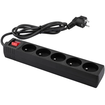 Sieťový predlžovací kábel Zástrčka - 5x zásuvka s uzemnením a vypínačom Napájacia lišta 1,5m 3x1mm 13A čierna