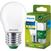 LED žiarovka E27 guľka P45 2,3W = 40W 485lm 210lm/W 2700K teplá biela 300° CLASS A UltraEfficient Philips