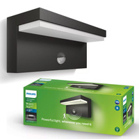 Vonkajšie nástenné svietidlo LED 9W 1000lm 4000K IP44 so senzorom pohybu a súmraku Anthracite Bustan Philips