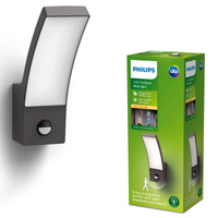 Záhradné nástenné svietidlo Vonkajšie fasádne svietidlo LED 12 W 1200 lm 4000K IP44 so senzorom pohybu a súmraku Antracitová farba Philips