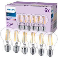 6x LED žiarovka E27 A60 7W = 60W 850lm 4000lm neutrálna biela 300° FILAMENT EC Multipack Philips