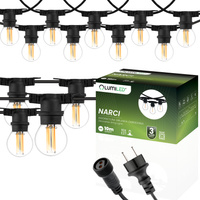 Záhradná vonkajšia svetelná reťaz Girland 10m 10x žiarovky E27 7W 3000K NARCI Lumiled