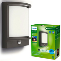 Záhradné nástenné svietidlo Vonkajšie fasádne svietidlo LED 3,8 W 800 lm 2700 K so senzorom pohybu a súmraku Antracit Samondra Ultra Efficient Philips