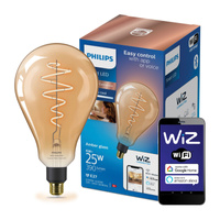 LED žiarovka E27 Pear PS160 6W = 25W 390lm 2000-5000K TW FILAMENT Amber Smart SMART WiFi Bluetooth App WiZ Philips