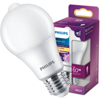 LED žiarovka E27 A60 8W = 60W 806lm 2700K teplá biela 280° PHILIPS Senzor pohybu a súmraku